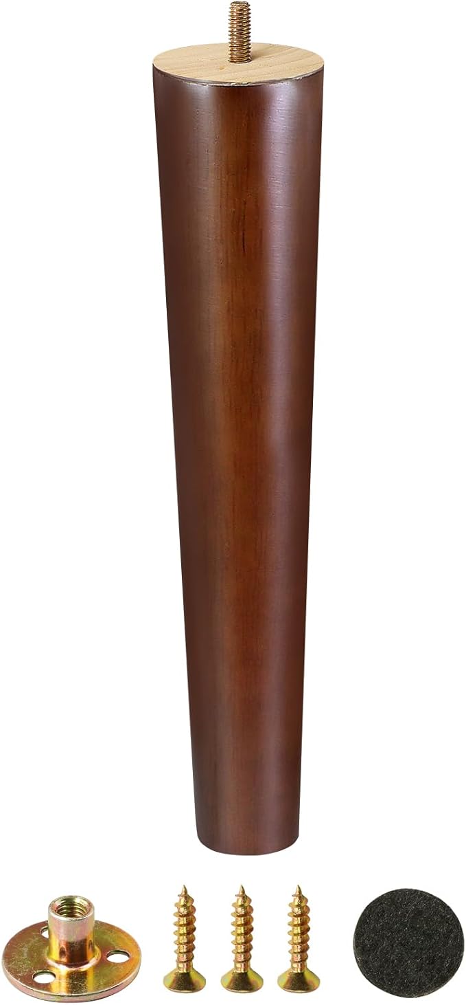 FoDau770 Brown Rubber Wood Furniture Legs 14 Inches, 5/16" UNC Straight Tapered Wood Feet Mid Century Sofa Legs, Wooden Furniture Feet Replacement Parts for Cabinet Couch Dresser Chair Ottoman Table