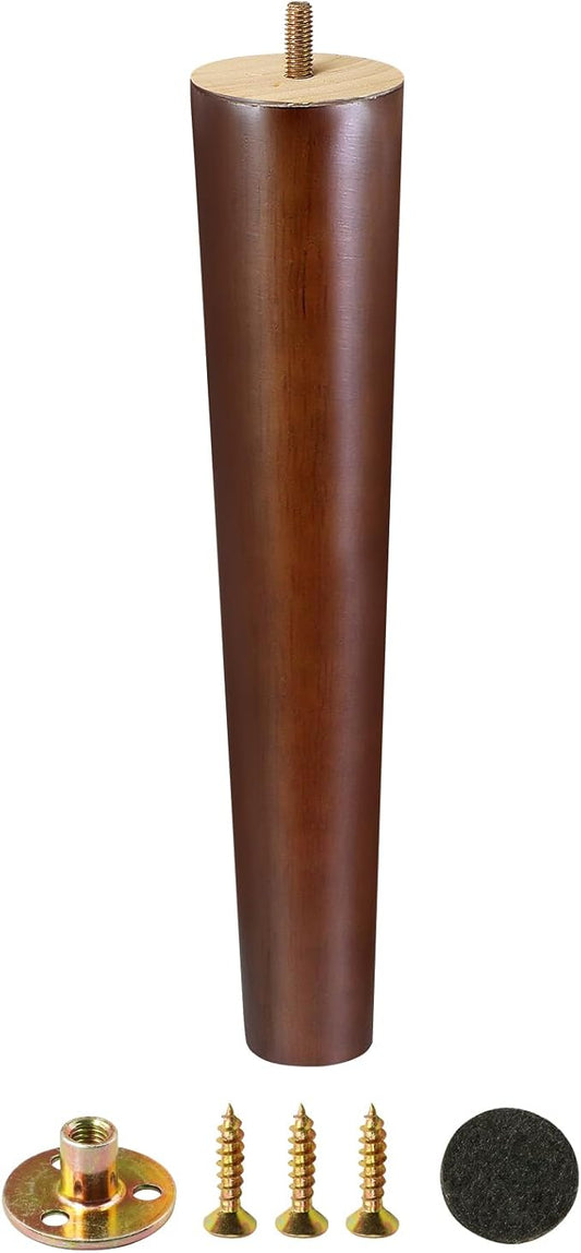 FoDau770 Brown Rubber Wood Furniture Legs 14 Inches, 5/16" UNC Straight Tapered Wood Feet Mid Century Sofa Legs, Wooden Furniture Feet Replacement Parts for Cabinet Couch Dresser Chair Ottoman Table