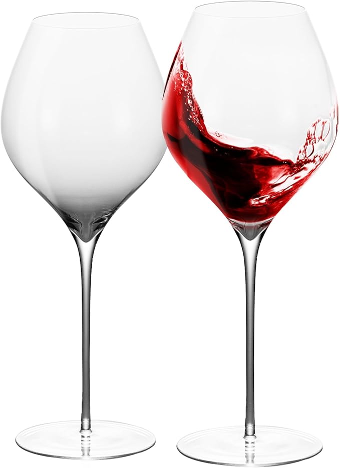 KAMMAK Wine Glasses Set of 2, 20.29 oz Hand Blown Crystal Bordeaux Wine Glasses, Thin Rim & Long Stem, Perfect for Red & White, Daily Use, Wedding or Birthday Gift with Gift Box, Wuji