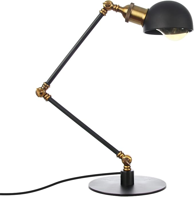Makeup Vintage Desk Lamp, Adjustable Swing Arm Industrial Metal Task Table Lamp, Bedroom Bedside Night Light Cafe Retro Reading Lighting,Black+Gold