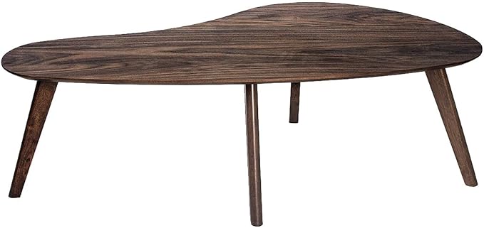 Inmod Kidney Shaped Coffee Table, Walnut Mid Century Modern Coffee Table