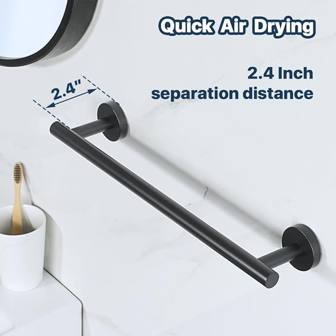 SAYAYO Black Towel Racks for Bathroom, 16 Inch Towel Bar Towel Rod Towel Holder Wall Mount SUS304 Stainless Steel (Hanging Length 13-Inch)