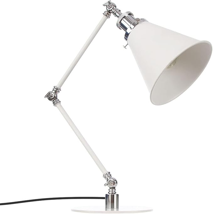 Makeup Vintage Desk Lamp, Industrial Metal Task Table Lamp with Adjustable Swing Arm, Bedroom Bedside Night Light Cafe Antique Reading Lighting,White