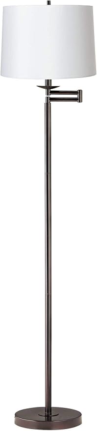 360 Lighting Modern Adjustable Swing Arm Floor Lamp Standing 60.5" Tall Classic Bronze Brown Metal Thin Profile White Hardback Drum Shade Decor for Living Room Reading House Family Bedroom