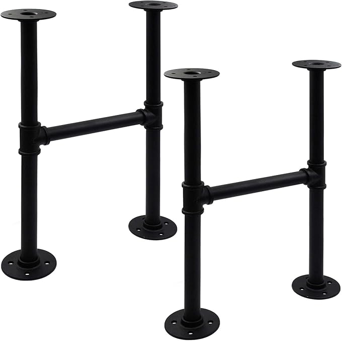 30 Inch Industrial Pipe Table Leg Set, Iron Base Legs for Coffee Tables, Desks, NightstandVintage, Dark Grey Black Rough Pipes, 2pcs