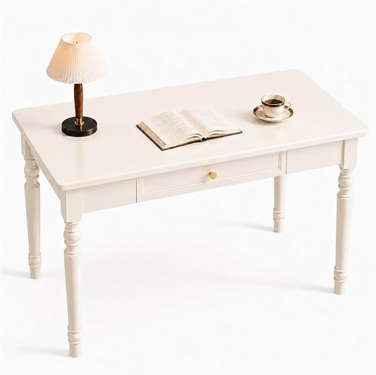 Walnut Writing Desks with Drawers, 47" Solid Wood French Country Style Computer Desk for Home Office, Living Room Study Workspace or Bedroom, Traditional Vanity Dressing Table