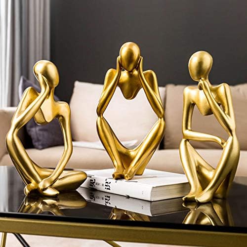 Asng Resin Thinker Style Abstract Sculpture Statue Collectible Figurines Home Office Bookshelf Desktop Decor (Gold,Left, Small)