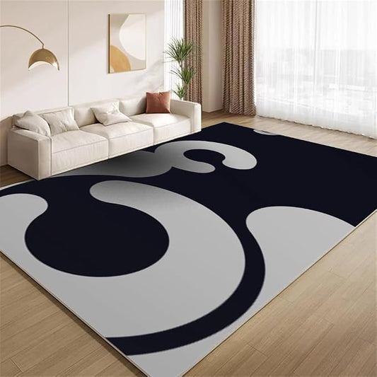 Modern Minimalist Area Rugs, Black Grey Abstract Aesthetic Carpet, Washable Non Slip Low Pile Soft Rug for Living Room Bedroom Decor Mat 4x5ft