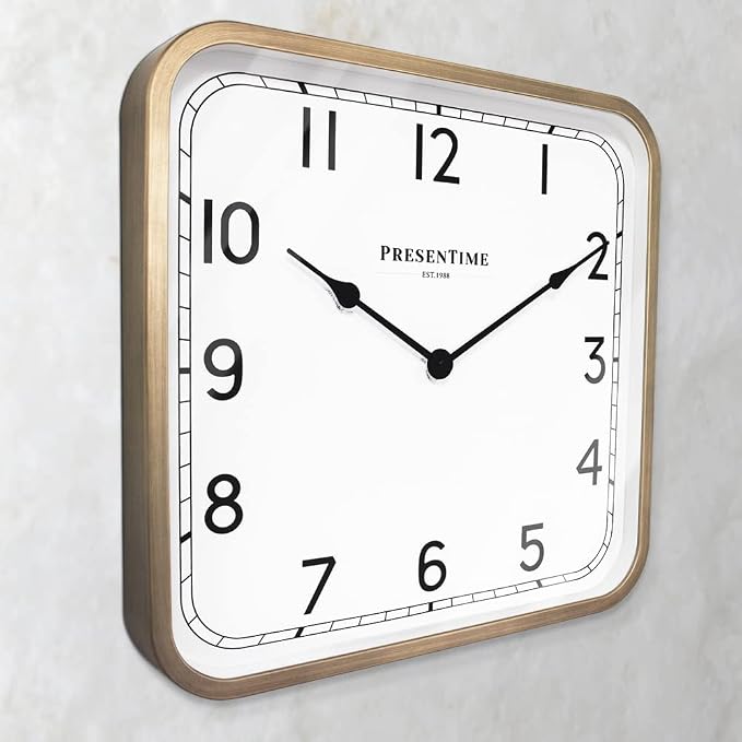 Presentime & Co. 16" Anton Vintage Square Clock, Silent No Ticking, Wall Art and Timepiece for Home Decoration/Wall Décor, Antique Hamilton Gold Color
