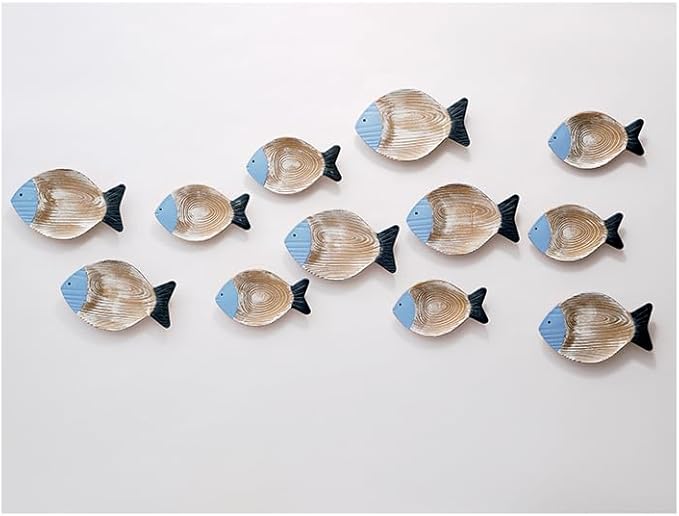 2PC Beach Decor for Home or Ocean Decor Fish Hanging Wall Art Coastal Decor Ocean Bathroom Decor Nautical Wall Decor, Fish Decor for Bathroom, Patio or Pool. Wooden Vintage