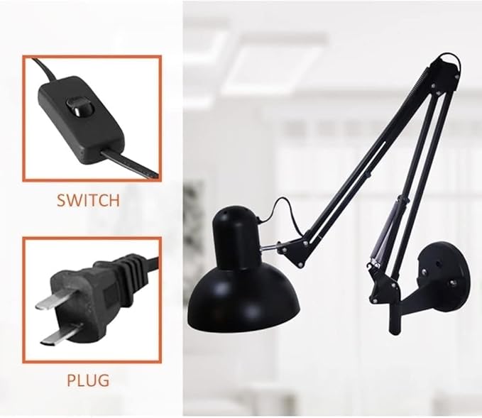 Adjustable Long Arm Wall Sconces Lamp Black Industrial Swing Arm Wall Light Aluminum Double-arms Folding Architect Work Wall Mount Lighting for Bedroom Reading Living Room Office Hallway