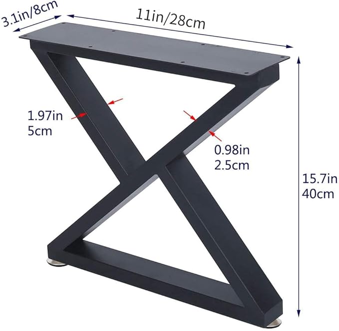 TIEOU Metal Coffee Table Leg 16 inch Heavy Duty Z Shape Table Legs DIY Modern Bench Legs, Industrial Furniture Legs, Set of 2