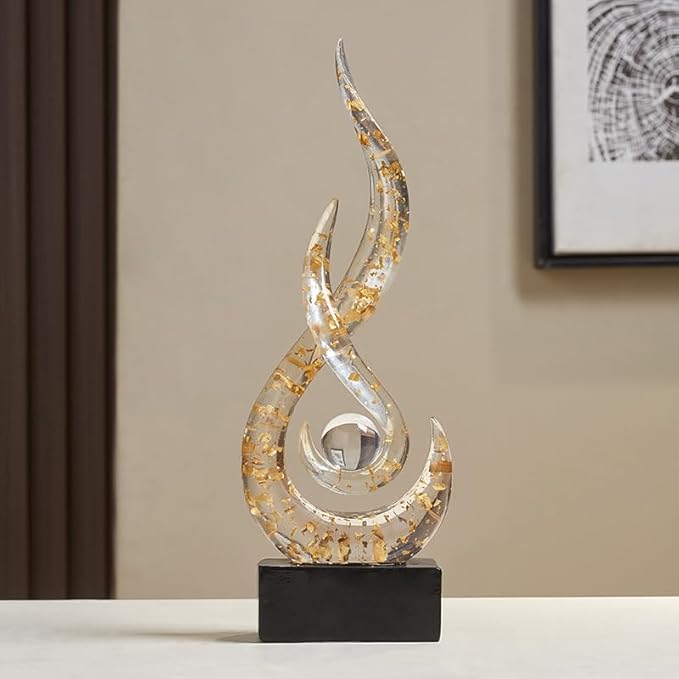Modern Abstract Art Table Decoration,Resin Flame Statue Modern Gold Centerpiece Ornaments for Living Room Great Gift Idea Home Decor,Collectibles