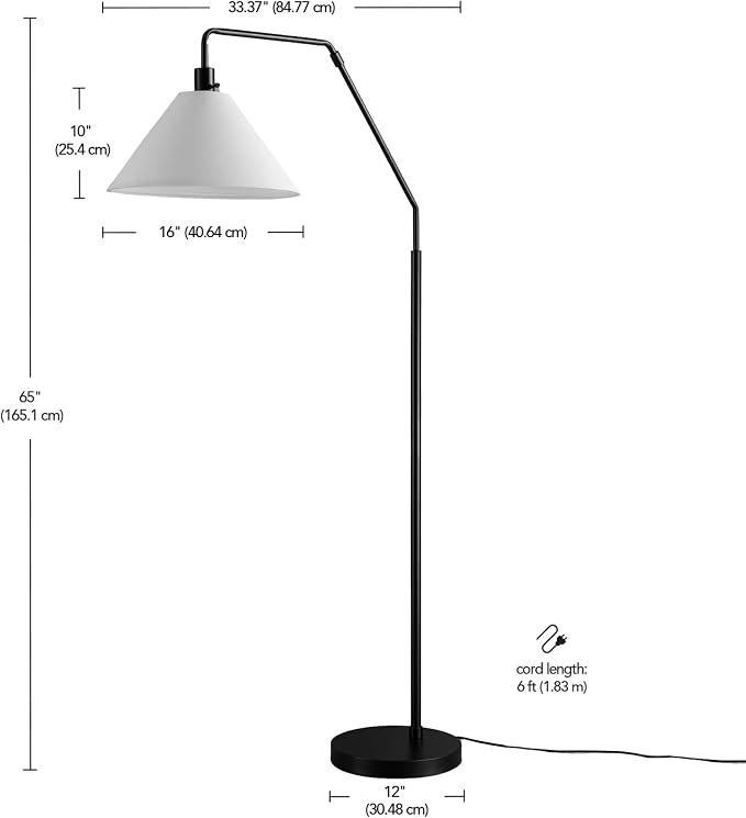 Globe Electric 61000171 65" Floor Lamp, Matte Black, Off-White Tapered Fabric Shade, On/Off Rotary Switch on Socket, 5-Foot Black Cord, 1-Light, 100W E26/Medium Base Bulb