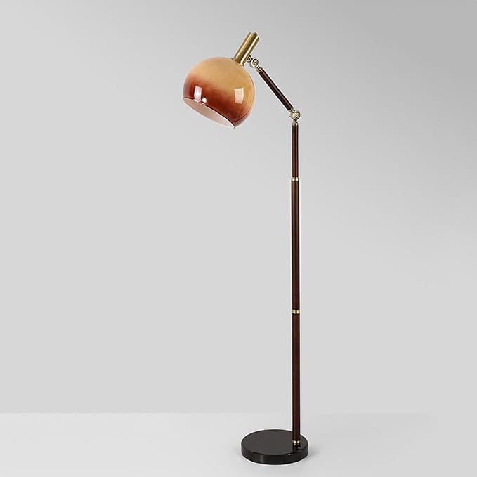 Creative Vintage Adjustable Swing Arm Floor Lamp with Tri-Color Dimming - E26 Metal Glass Standing Lamp, H59”, Ideal for Bedroom, Office, Hotel, Room, Torchiere, Villa, Mall Decoration