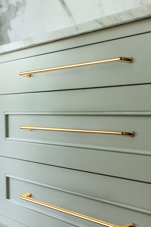 Goo-Ki Polished Rich Gold Cabinet Pulls with 12.6'' Hole Centers, Modern Style Zinc Alloy Cabinet Handles for Dresser,Wardrobe,Cupboard- 6 Pack……