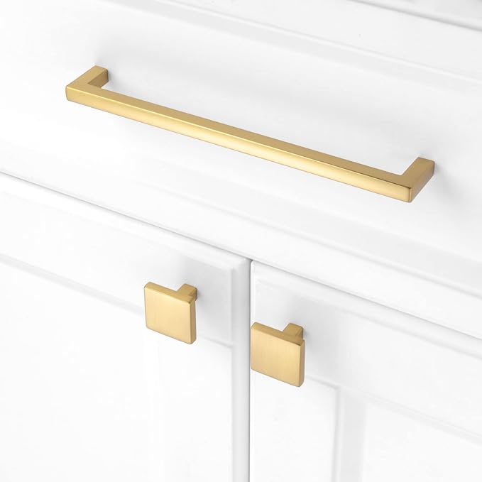 KOOFIZO 10 Pack Brushed Gold Cabinet Knobs Gold Drawer Knobs K03 Square Single Hole Cabinet Pulls for Cabinets Drawer Dresser Cupboard Bedroom Closet Bathroom Vanity