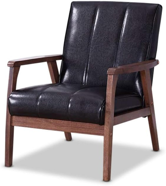 Baxton Studio BBT8011A2-Black Living-Room-Chairs, Medium, Leather, Black