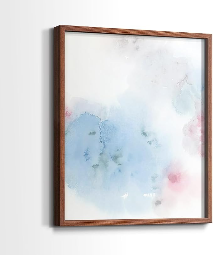 Renditions Gallery Set of 2 Peel & Stick Framed Prints, Watercolor Abstract Wall Art, Cotton Candy Splash Wall Decor, Re-Stickable - Ready to Hang - 11"x14" - Walnut Frame LT588