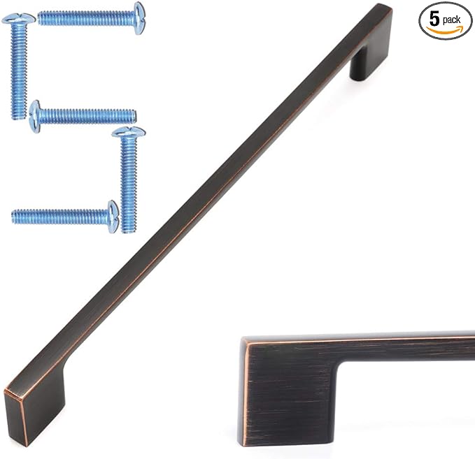 KOOFIZO 5 Pack 8-4/5 Inch Oil Rubbed Bronze Kitchen Cabinet Pulls Rubbed Bronze Cabinet Handles Bronze Cabinet Hardware for Kitchen Cabinets Drawer P01 Dresser Cupboard Bedroom Bathroom