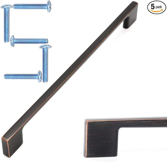 KOOFIZO 5 Pack 8-4/5 Inch Oil Rubbed Bronze Kitchen Cabinet Pulls Rubbed Bronze Cabinet Handles Bronze Cabinet Hardware for Kitchen Cabinets Drawer P01 Dresser Cupboard Bedroom Bathroom