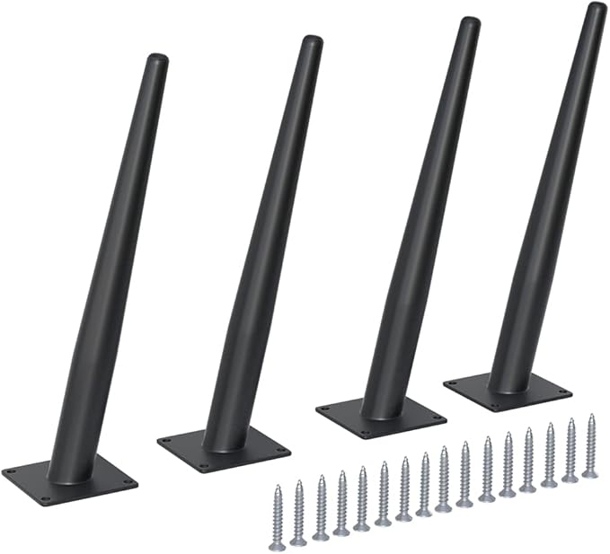 FIVEPEARS 4 PCS 12 Inch Heavy Duty Matte Black Metal Slant Angled Tapered Legs Set for Furniture, Mid Century Modern Style Feets for Coffee Table Couch Sofa Cabinet Chair Dresser Bed Desk Credenza