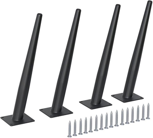FIVEPEARS 4 PCS 12 Inch Heavy Duty Matte Black Metal Slant Angled Tapered Legs Set for Furniture, Mid Century Modern Style Feets for Coffee Table Couch Sofa Cabinet Chair Dresser Bed Desk Credenza