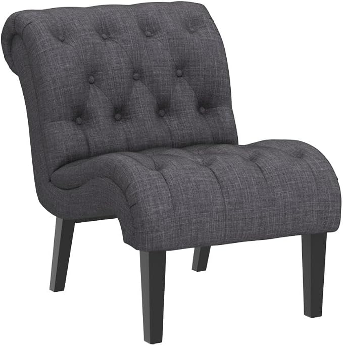 Accent Chairs Set of 2 Upholstered Living Room Bedroom Side Chairs Curved Button Tufted Armless Lounge Chair with Wood Legs Gray Fabric