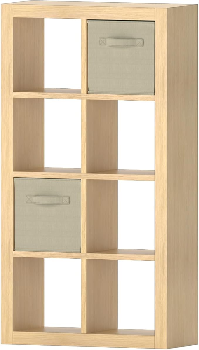 furtble Bookshelf with Storage Bins, 8-Cube Storage Organizer, Modern Wood Open Bookcase, Multifunctional Display Shelf for Living Room, Bedroom, Home Office, Oak