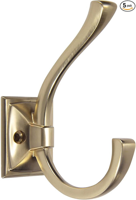 TUNNY Antique Design Wall Hanging Coat Hooks - Champagne Bronze Coat Hooks, Pack for 5 Entry Shoe Cabinets, Wardrobe Bathroom Bedroom Furniture Hardware