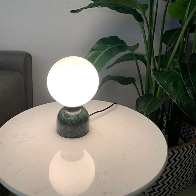 Meefad Globe Bedside Lamp, Modern Cute Night Light with Glass Shade, Marble Base, Small Table Lamp for Bedroom - Green