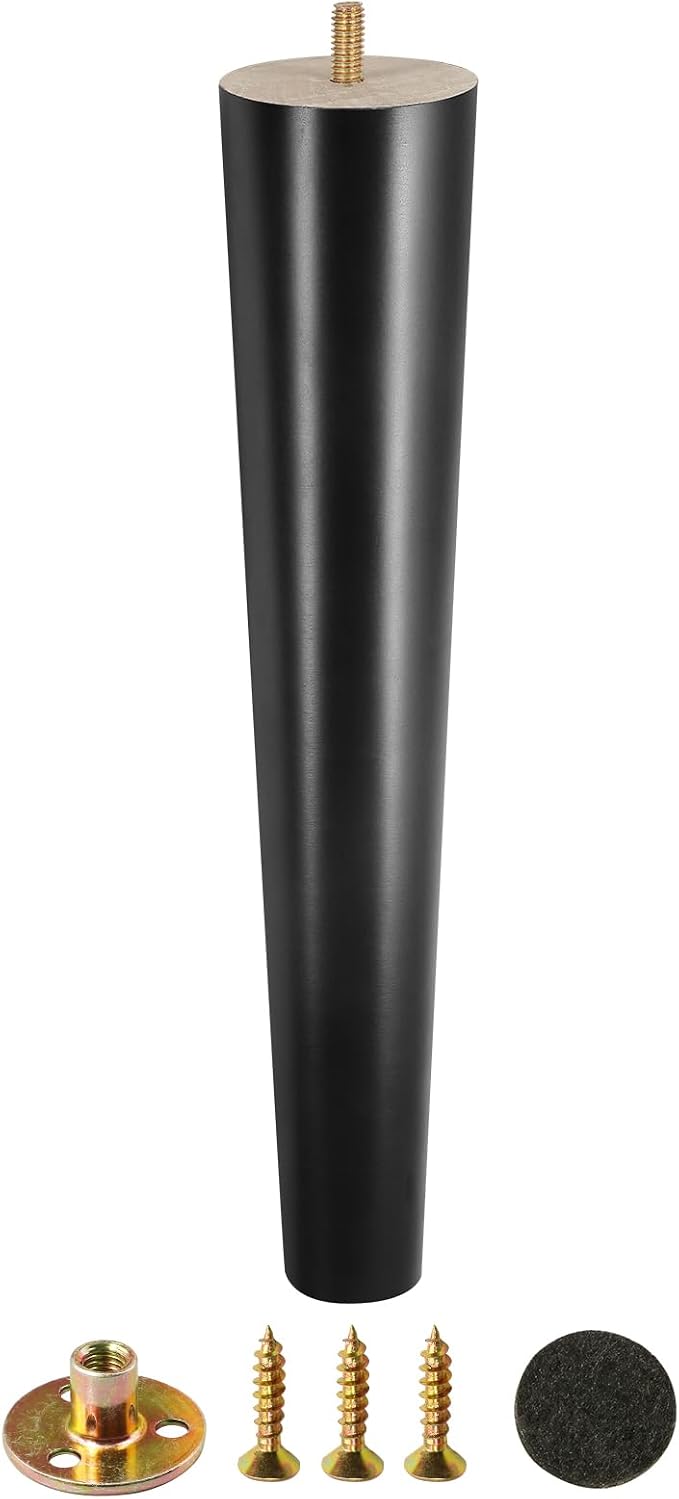 FoDau770 Black Rubber Wood Furniture Legs 14 Inches, 5/16" UNC Straight Tapered Wood Feet Mid Century Sofa Legs, Wooden Furniture Feet Replacement Parts for Cabinet Couch Dresser Chair Ottoman Table