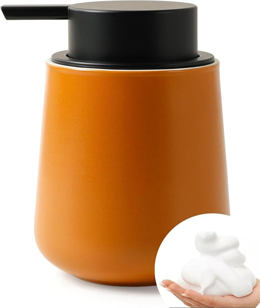 BosilunLife Foam Hand Soap Dispenser - 12 oz Bathroom Hand Pump Dispenser Foaming Soap Dispenser Ceramic Dish Wash Dispenser for Kitchen, Orange