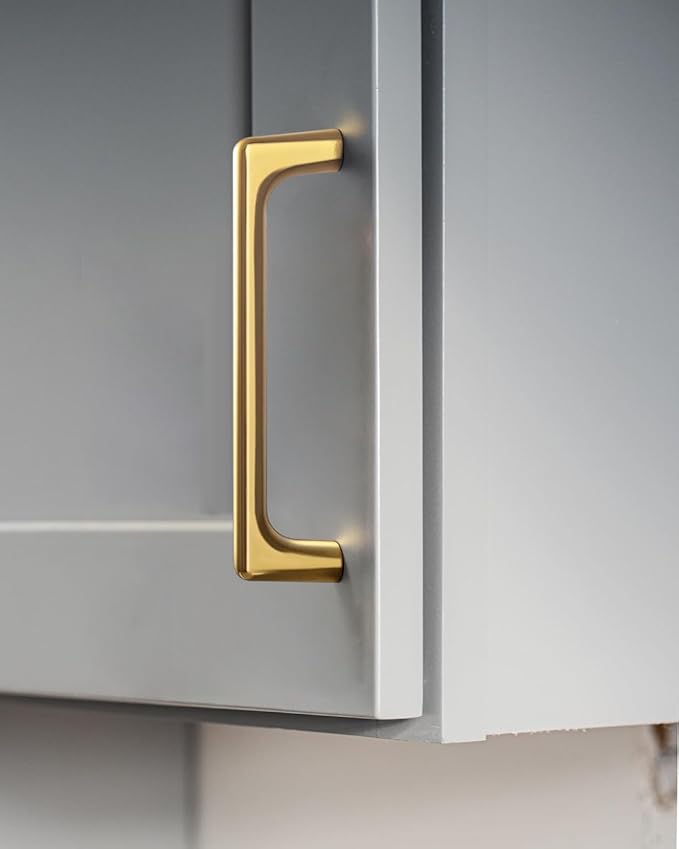 Goo-Ki Polished Rich Gold Cabinet Pulls with 5'' Hole Centers, Modern Style Zinc Alloy Cabinet Handles for Dresser,Wardrobe,Cupboard- 6 Pack……