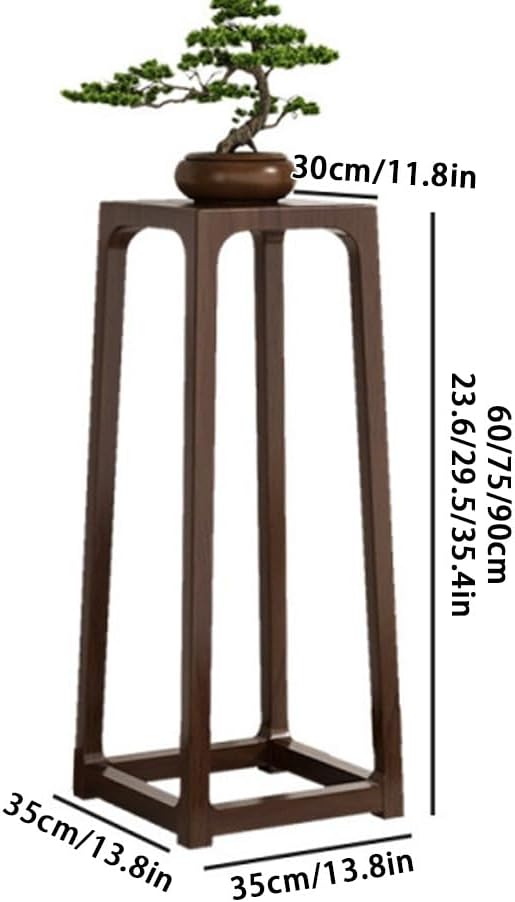 Solid Wood Plant Stand Indoor, Floor-Standing Plant Shelf with Storage, Tall Side Table with Mortise and Tenon Joint, Retro Style Accent Table for Small Spaces(Brown,75cm-29.5in)