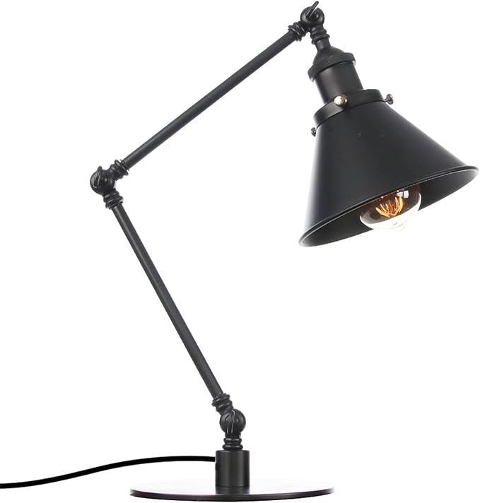 Makeup Vintage Desk Lamp, Industrial Metal Task Table Lamp with Adjustable Swing Arm, Bedroom Bedside Night Light Cafe Retro Reading Lighting,Black