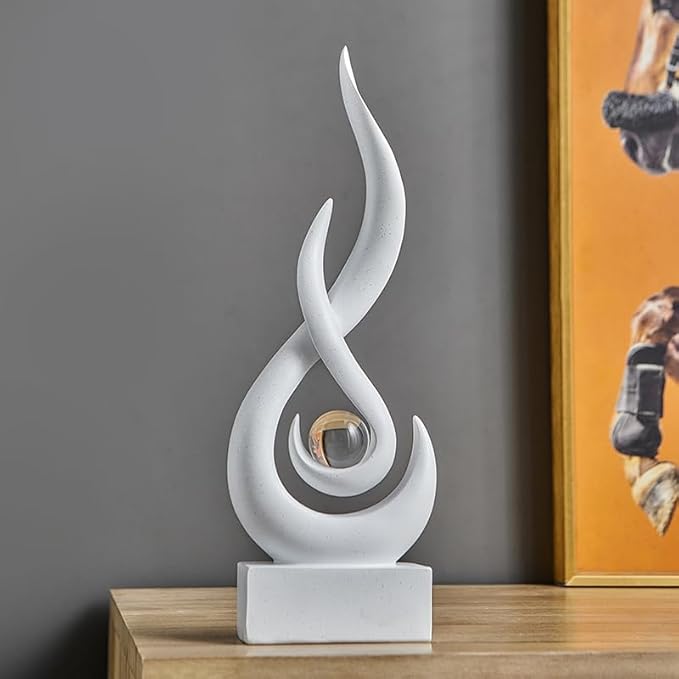 Modern Abstract Art Table Decoration,Resin Flame Statue Modern White Centerpiece Ornaments for Living Room Great Gift Idea Home Decor,Collectibles