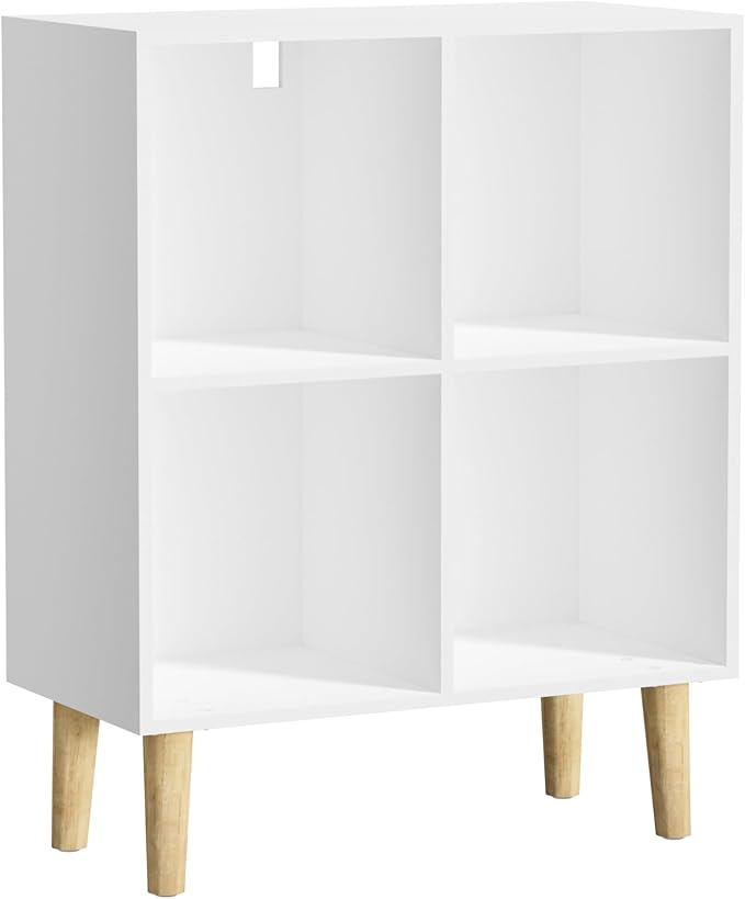 4 Cube Bookcase, Wooden Book Shelf Cube Storage Organizer with Legs, 2 Tier Bookshelf Freestanding Open Shelves for Living Room, Bedroom, Home Office (White, 4 Cube)