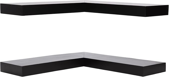 Kate and Laurel Havlock Modern Wood Two-Piece Floating Corner Shelf Set, 26 x 8 x 3, Black, Wooden Corner Kitchen Shelving with Unique Geometric Shape for Living Room Decor or Entryway Storage