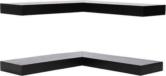Kate and Laurel Havlock Modern Wood Two-Piece Floating Corner Shelf Set, 26 x 8 x 3, Black, Wooden Corner Kitchen Shelving with Unique Geometric Shape for Living Room Decor or Entryway Storage