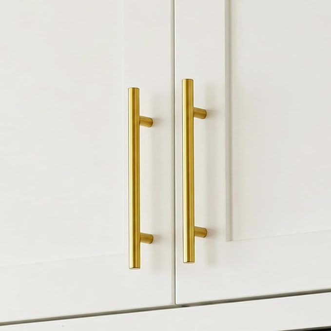 Goldenwarm 15 Pack 3-3/4 inch Gold Cabinet Handles Brushed Gold Cabinet Pulls Stainless Steel Drawer Pulls, Durable Kitchen Cabinet Handles - Bathroom Bedroom Dresser Handles Easy DIY Upgrade