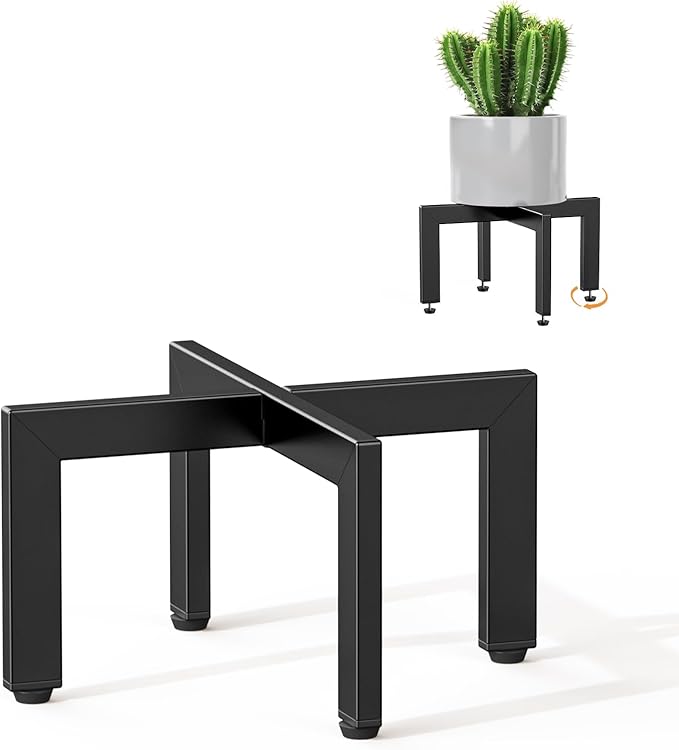 Adjustable Plant Stand Indoor Outdoor,Metal Modern Plant Stands, Plant Stand with Adjustable Feet,Low Short Plant Stands,Fit 8-12 inch Pots,Black (Pot & Plant Not Included)