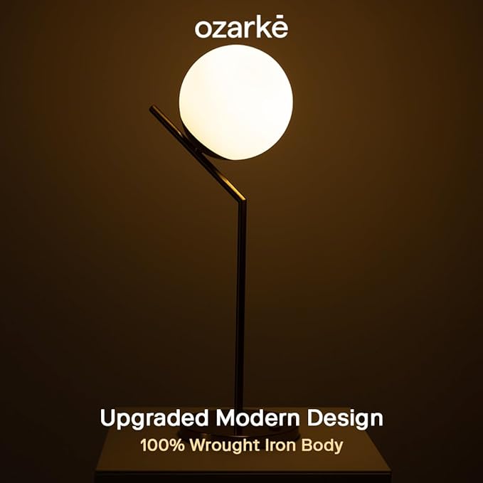 Ozarke Touch Glow Mid Century Modern Control Globe Table Lamp with USB Charging Port for Home Decor, Bedrooms, Living Room & Office, ETL Listed Dimmable Warm 2700K - Brass Gold