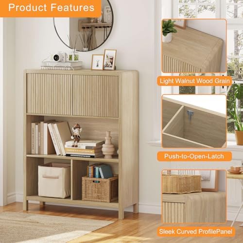 FATORRI 8 Cube Bookshelf with 4 Doors and 5 Cube Bookcase with 2 Doors for Home Office (Light Walnut)