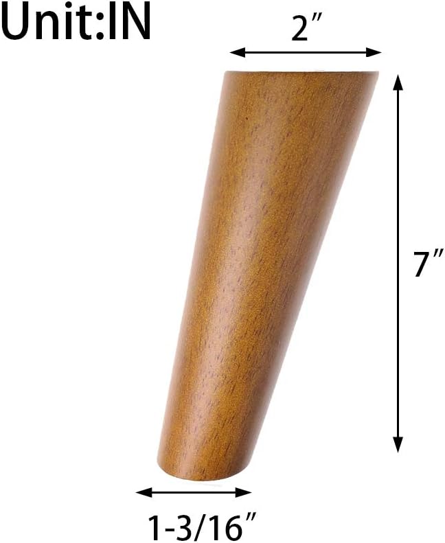 Round Solid Wood Furniture Legs Slanted Legs Sofa Replacement Legs Mid Century Leg,Perfectly adapted to Couch, Bed, Coffee Table，Easy to Install (7 Inches, Set of 4，Walnut Color)
