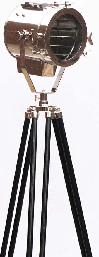 THOR INSTRUMENTS Retro Studio Spot Lamp Floor Tripod Searchlight, Chrome, 185 cm