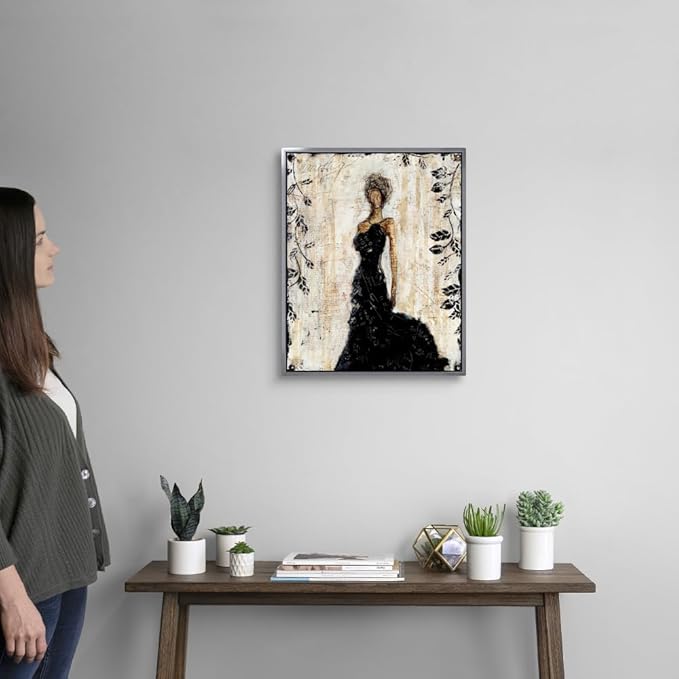 CANVAS ON DEMAND Dark Beauty Silver Float Framed Canvas Wall Art Print by Erin Ashley, Abstract, Contemporary, Figurative, Glam, Home Decor, Woman, Trendy Artwork,16" x20in