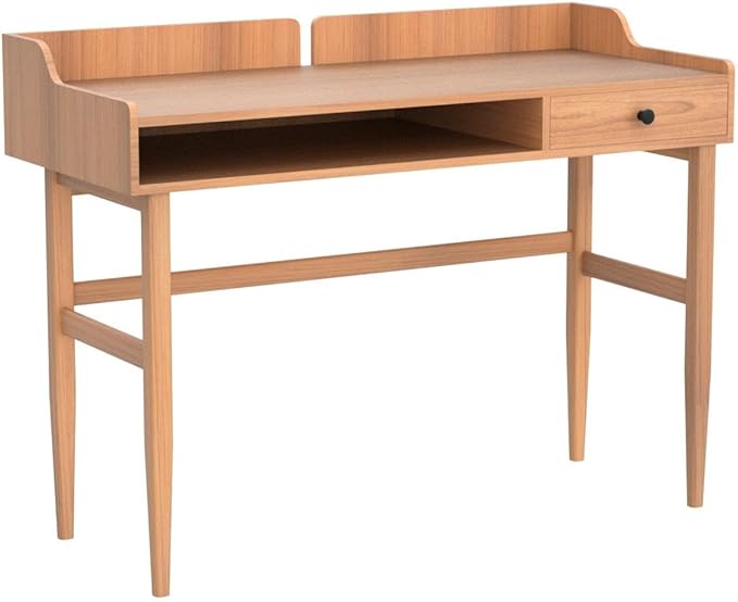Vintage-Style Desk with Scandinavian Flair, Computer or Laptop Desk, Writing Desk with Drawer and Open Storage Cubby, Small Space Dressing Table