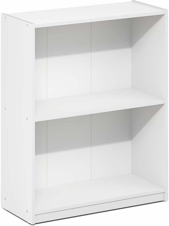 Furinno Gruen Book Shelf, 2-Tier Small Bookshelf, Bookcase with Open Shelf, 9.3 x 21.8 x 27, for Organization and Storage, for Living Room, Bedroom, Home Office, White