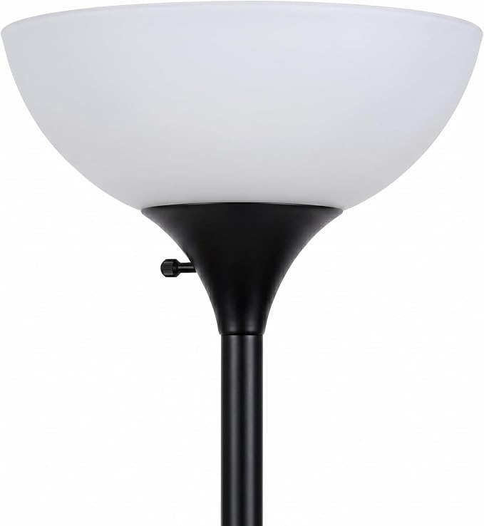Brightech Sky Dome Double LED Floor Lamp, Torchiere Super Bright Floor Lamp with 2 Reading Lamps for Living Rooms & Offices - Dimmable Tall Standing Lamp for Bedroom Reading - Tall Black Pole